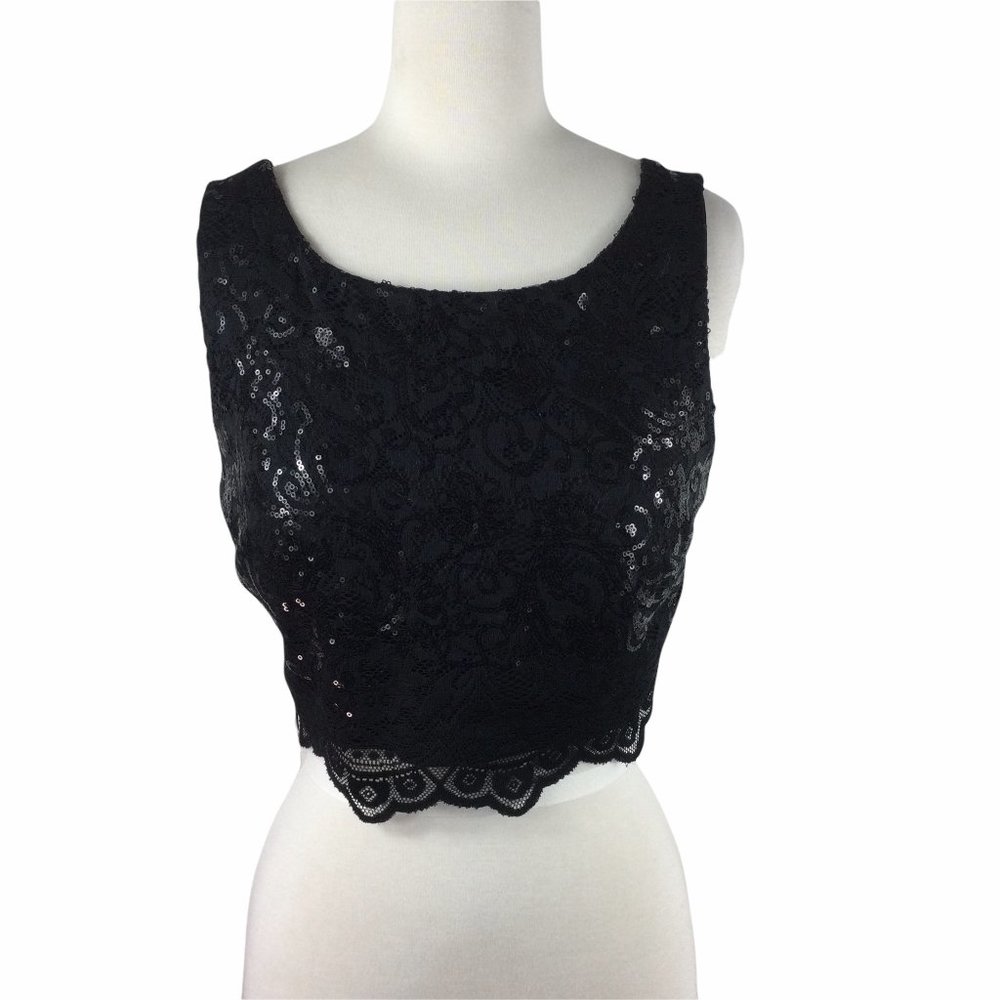 City Triangles Sequin/Black Lace‎ Crop Top,  Size 5